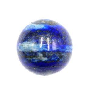 Lapis lazuli sphere 30mm with golden pyrite specks and blue texture on white background
