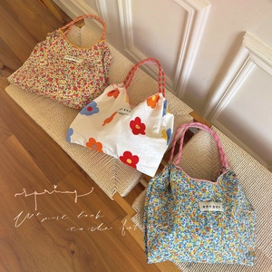 Japanese Style Floral Canvas Tote Bag Large Capacity Eco Friendly Shopping Bag With Rope Handle For Women Students Daily Use