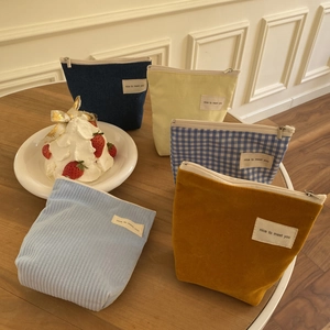 Dames Mini Canvas Corduroy Fluweel Cosmetische Tas Draagbare Lippenstift Opbergzak Kleine Portemonnee Met Nice Label Letter Print Rits Handtas