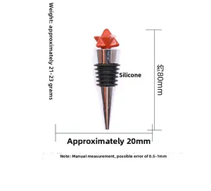Detail view of crystal Merkaba wine stopper with 80mm height and 21g weight specifications