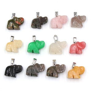 Wholesale natural crystal elephant pendant set with various gemstones and metal bails