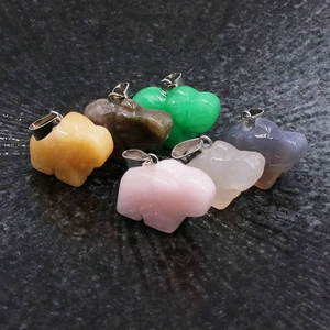 Set of six natural stone elephant pendants with silver clips in various vibrant colors