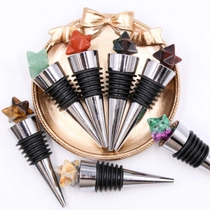 Natural crystal Merkaba star wine bottle stoppers with zinc alloy and silicone base