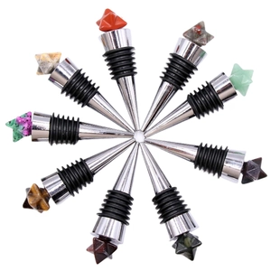 Set of 10 Merkaba natural crystal wine bottle stoppers with zinc alloy and silicone seals