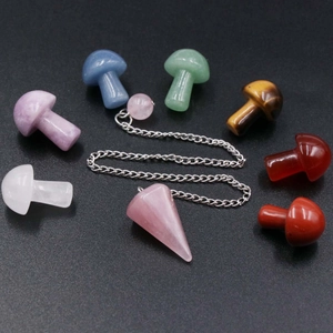 7 Chakra crystal set with cone pendulum and colorful gemstone mushrooms for healing