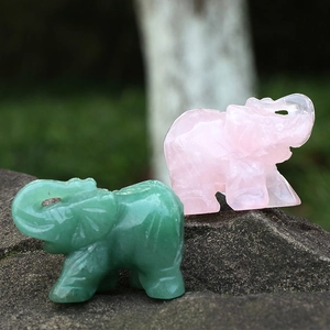 Estatuas de elefantes de cuarzo rosa y jade aventurina talladas a mano para hogar