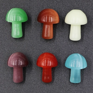 Polished cat eye stone mushroom figurines in six vibrant colors for garden decor