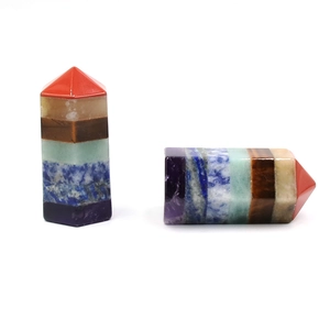 Chakra Multicolor Natural Crystal Hexagonal Pillar Layered Gemstone Point Polished Healing Meditation Stone Home Decor