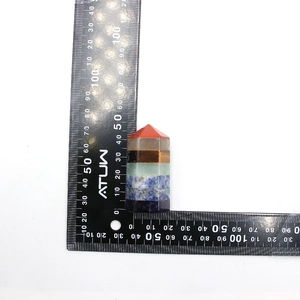 42mm chakra crystal hexagonal prism tower made of layered natural stones and healing gemstones