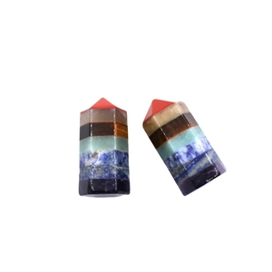 Polished natural seven chakra crystal hexagonal prism tower for healing and home decor