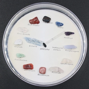 Natural crystal agate stone clock specimen set with 15 minerals for geological teaching