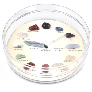 Natural crystal and agate mineral specimen set with round display clock for geology teaching