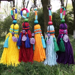 Bohemian handmade beaded tassels with amethyst stone pendants for bags and keychains