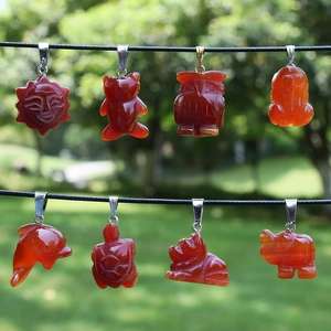Natural Red Agate Carved Animal Shape Pendant Necklace Handcrafted Carnelian Gemstone Dolphin Bear Owl Sun Jewelry With Cord For Women