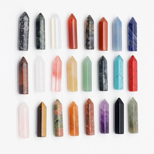 Set of 24 assorted natural crystal hexagonal prism pendants with various polished gemstones