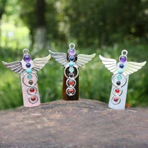 Natural Crystal Angel Wing Chakra Hexagonal Column Ornament Rose Quartz Clear Quartz Tiger Eye Healing Stone Home Office Decor