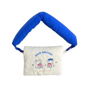 Mini fabric animal pouch with blue padded strap and cute puppy illustration for earphones