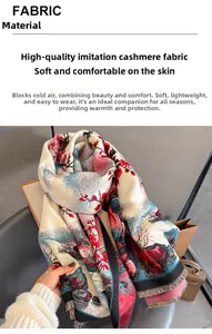 Dettaglio di sciarpa in finto cashmere con stampa floreale a inchiostro e frange