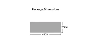Detailed technical drawing showing scarf packaging size 44cm by 25cm on white background