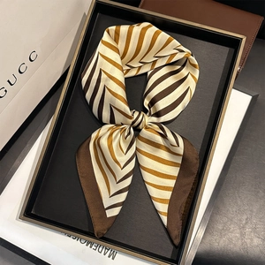 Geometric Stripe Print Square Scarf Elegant Satin Like Satin Neckerchief For Office Business Women Fashion Accessories