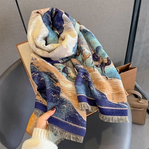 Écharpe épaisse en cachemire chaud avec motif chameau exotique et longues franges
