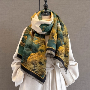 Winter Warmer Schal Pashmina Kaschmirimitat Dicke Lange Landschaft Ölgemälde Druck Vintage Künstlerische Quasten Für Damen