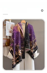 Macro detail of purple bamboo jacquard imitation cashmere scarf with tassels