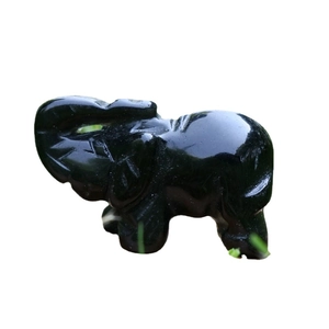 Polished natural black obsidian elephant figurine handcrafted gemstone animal decor