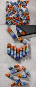 Vue détaillée du cristal de chakra naturel poli à sept couches en forme de pointe hexagonale