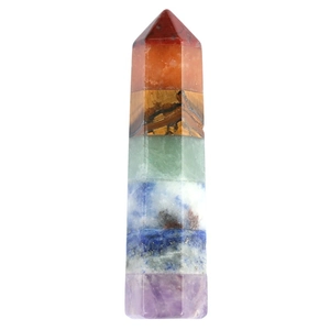 Seven chakra natural crystal hexagonal pillar with multi-layered healing gemstones