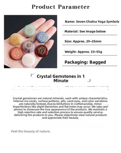 Detailed view of 7 Chakra yoga symbol engraved natural gemstone set with size dimensions