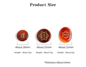 Detailed size guide for natural agate 7 chakra stones in round and oval shapes