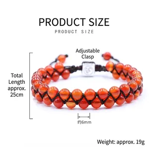 Adjustable double-layer 6mm natural stone beaded yoga bracelet with braided cord