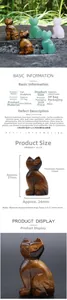 Macro detail of hand-carved natural gemstone cat figurines showing texture and dimensions