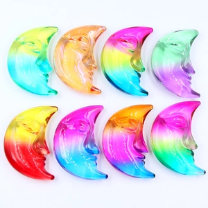 Figurita Artística de Cristal con Cara de Luna Escultura de Media Luna con Degradado Galvanizado Decoración Celestial Hogar Oficina