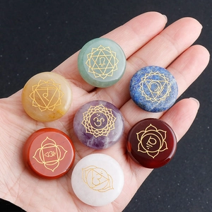 7 Chakra natural healing stones set with gold engraved symbols for yoga and meditation