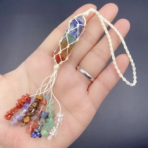 Handmade 7 Chakra natural crystal stone hanging ornament with woven hexagonal column