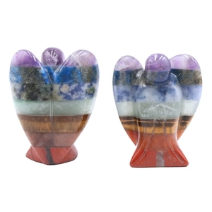 Set of two carved natural 7 chakra crystal angels for healing, meditation and decor