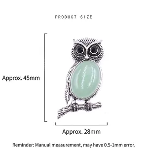 Natural gemstone owl pendant necklace showing product dimensions of 45mm by 28mm