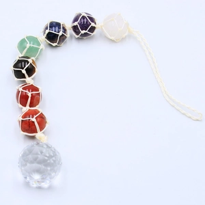 Chakra healing stones pendant with hand-woven rope and faceted crystal ball car hanging