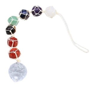 Chakra stone hanging ornament with 20mm faceted crystal ball and beige woven rope decoration