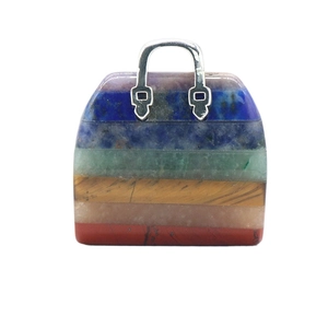 Ornement sac à main en pierre chakra avec cristal naturel 7 couches et anse argent