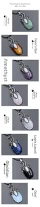 Detailed comparison of eight semi-precious stone moon pendants in a vertical row