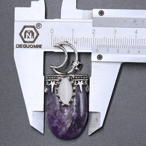 Vintage silver moon and purple crystal pendant necklace with natural stone details