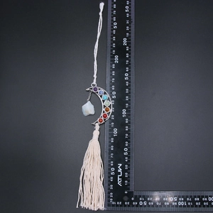 7 Chakra raw stone moon pendant with white tassels and crystal hanging decoration