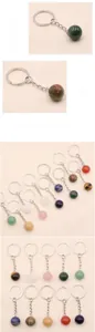 Detailed close-up of natural 16mm gemstone ball keychains in various polished crystals