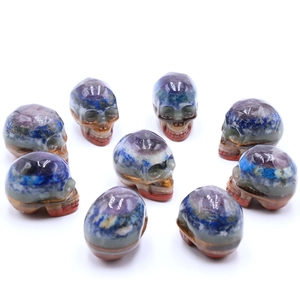 Hand-carved seven chakra natural stone skull ornaments with polished multi-layer crystals