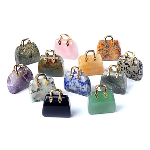 Ciondoli a Mini Borsa in Pietra Naturale e Cristallo Con Manico in Lega d'Oro Accessori DIY Solo Ciondolo Senza Catena
