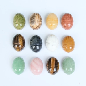 Set of 12 hand-carved ladybug gemstones in various natural crystals for DIY decor