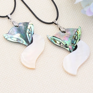 Fox Pendant Necklace Natural Abalone Shell Mother Of Artificial Pearl Patchwork Animal Jewelry With Black Cord For Women